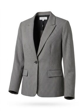 Tahari Gray Houndstooth Single-Button Blazer